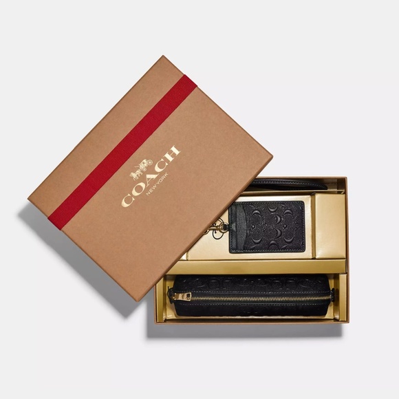 Coach Boxed Pencil Case And Id Lanyard Set In Signature Leather - Picture 1 of 3